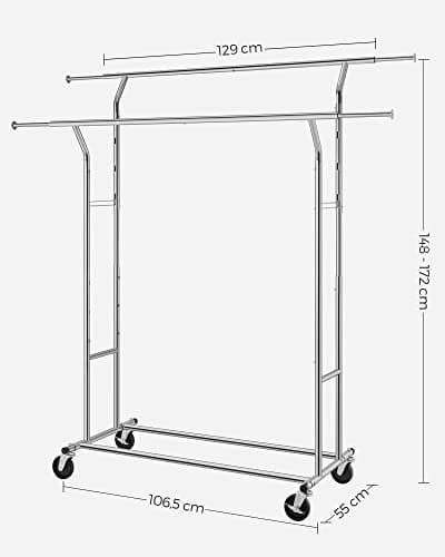 Slitstark metallkappa 110 kg Slitstark klädställning på hjul Längd 129-169 cm Krom