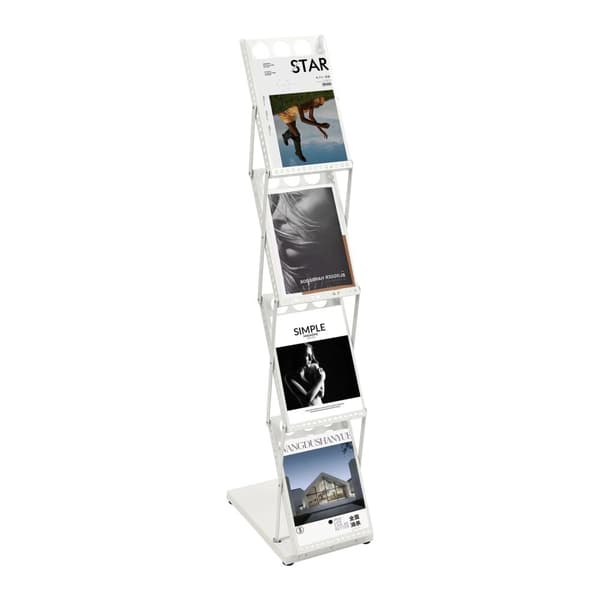 Brochureholder, Foldbart Design, 4-Lags Struktur,HVID