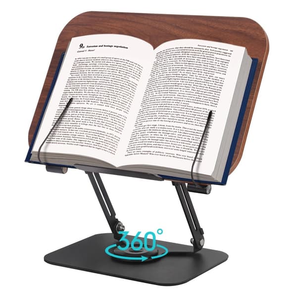 Bokställ för läsning, ergonomisk design, 360° justerbar rotation, bärbar och hopfällbar,Brun