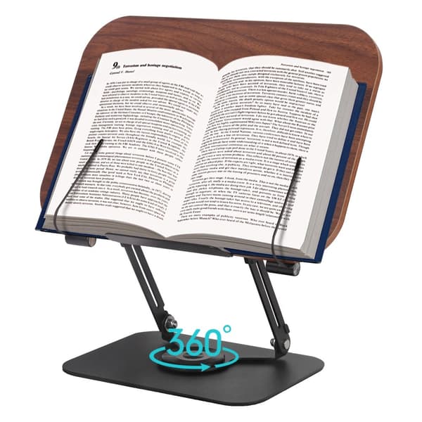 Bogstand til læsning, ergonomisk design, 360° justerbar rotation, bærbar og foldbar,Brun