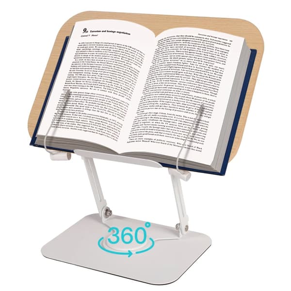 Bokställ för läsning, ergonomisk design, 360° justerbar rotation, bärbar och hopfällbar,Elfenben
