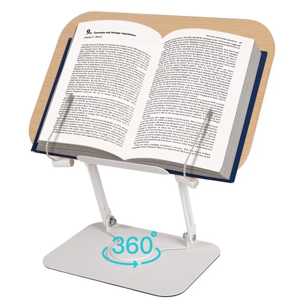 Bogstand til læsning, ergonomisk design, 360° justerbar rotation, bærbar og foldbar,Elfenben