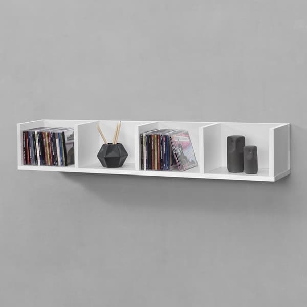 [en.casa]® Vägghylla Ekerö-95x17x16,5cm-melaminbelagd spånskiva-vit-4 fack