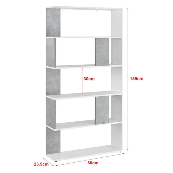 Bokhylla Aneby 159x80x23,5cm vägghängd vit betongimitation [en.casa]