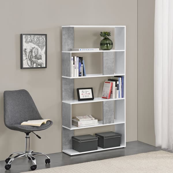 Bokhylla Aneby 159x80x23,5cm vägghängd vit betongimitation [en.casa]