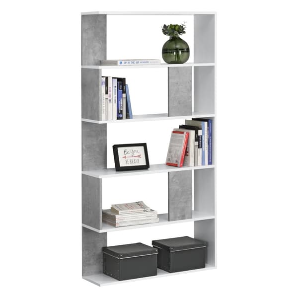 Bokhylla Aneby 159x80x23,5cm vägghängd vit betongimitation [en.casa]