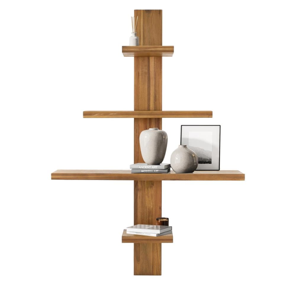 ML Design med 4 nivåer gjorda av fast akacia trä, 90x133.5x25 cm, brun, robust och reptålig, för vardagsrumskontor Schweebergale, stand-shelf
