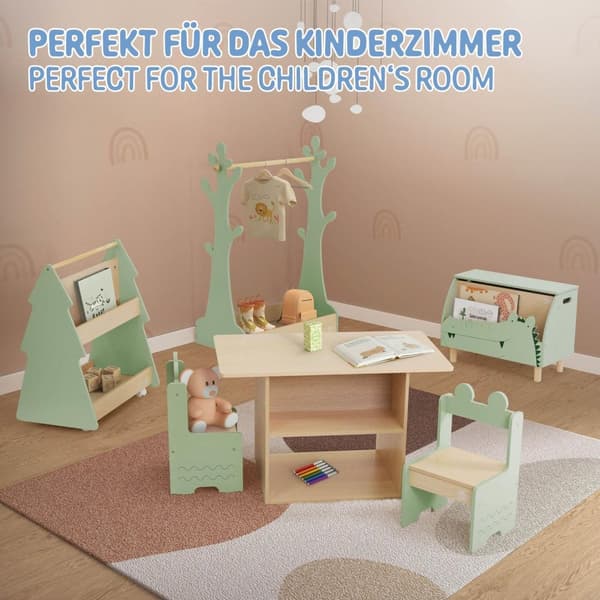 Lasten kirjahylly krokotiili design vihreä/beige, jossa avoin hylly Joyz