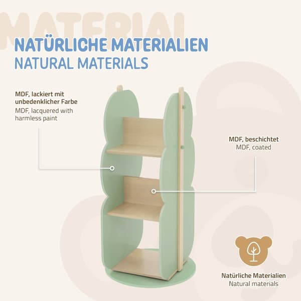 Børnebogreol i træform grøn/natur med 5 hylder Joyz
