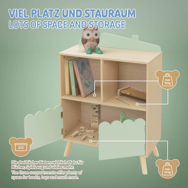 Lasten kirjahylly vihreä/beige, jossa 3 lokeroa Joyz