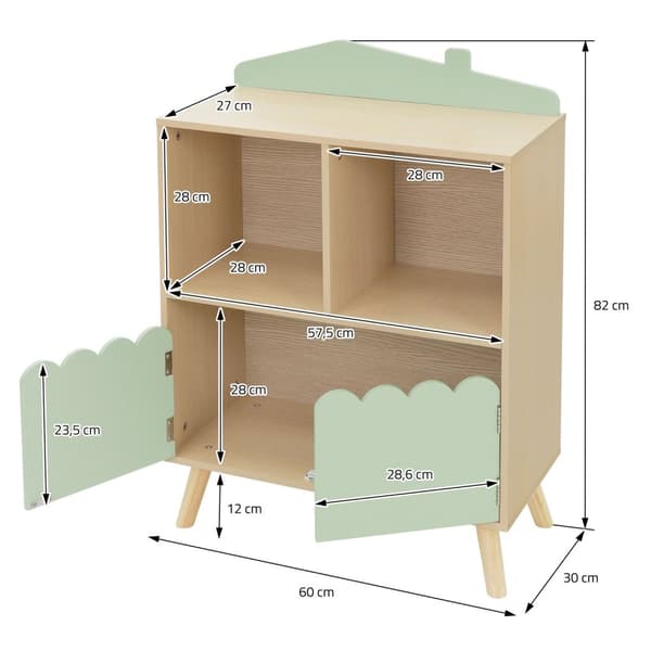 Lasten kirjahylly vihreä/beige, jossa 3 lokeroa Joyz