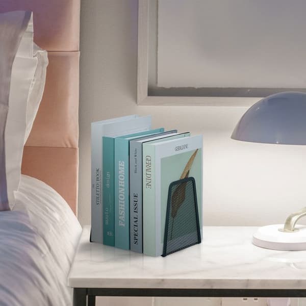 Relaxdays Bokstöd, set med 2, nätutseende, böcker, mappar, bokpressar HxLxD: 14x12,5x9 cm, metall, antracit