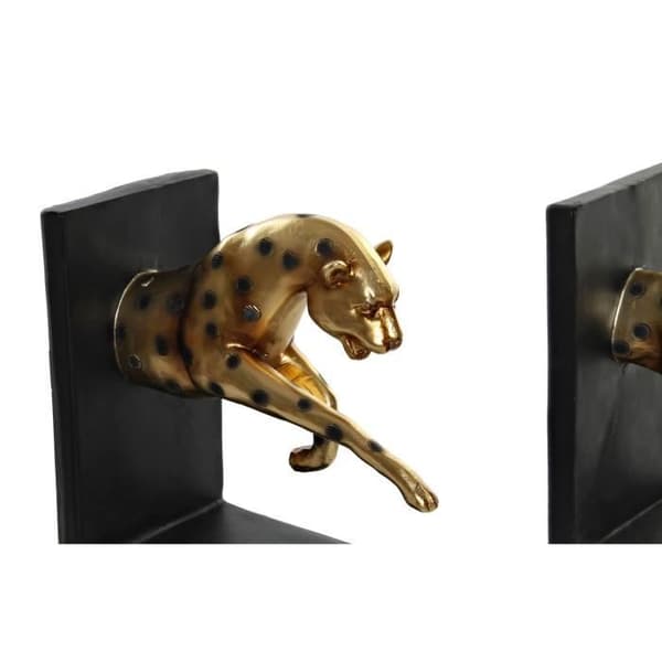 Bokstöd - Guld Leopard - Set om 2 - Svart och Guld - 34x17x9cm - Unisex