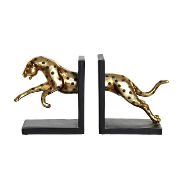 Bokstöd - Guld Leopard - Set om 2 - Svart och Guld - 34x17x9cm - Unisex