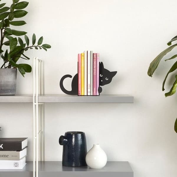 Bokstöd - Djur - Svart Katt - Metall - Svart - 13,5 cm i höjd