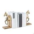 Miniatyrbild 1 av 6: Relaxdays Bokstöd i 2 delar, varje prydd med en häst, elegant design, H x B x D: 26,5 x 9 x 13 cm, natur/guld