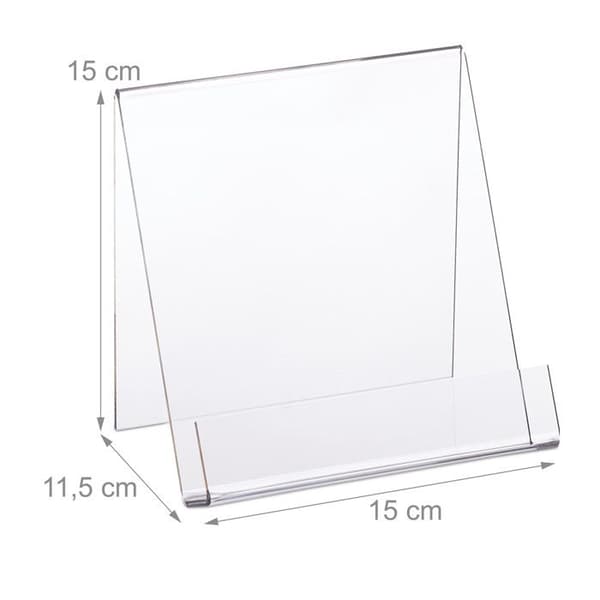 Relaxdays bokställ, A5 akryldisplay, robust, stora böcker, HxBxD: 15 x 15 x 11,5 cm, Transparent