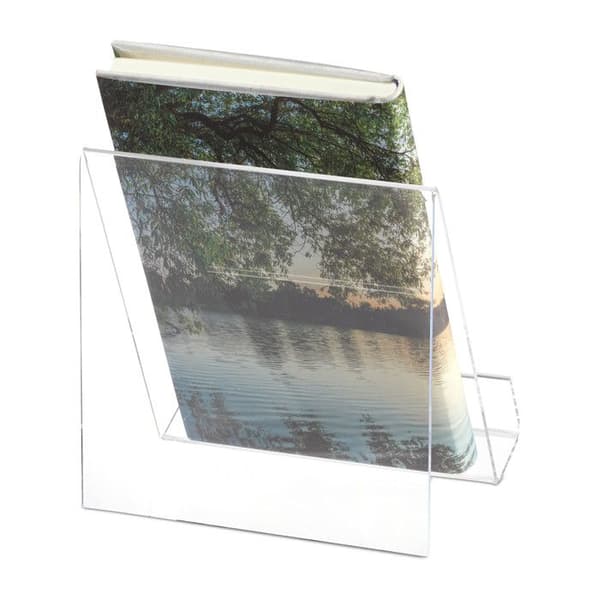 Relaxdays bokställ, A5 akryldisplay, robust, stora böcker, HxBxD: 15 x 15 x 11,5 cm, Transparent