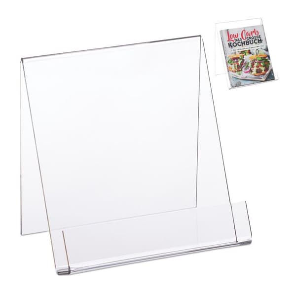 Relaxdays bokställ, A5 akryldisplay, robust, stora böcker, HxBxD: 15 x 15 x 11,5 cm, Transparent