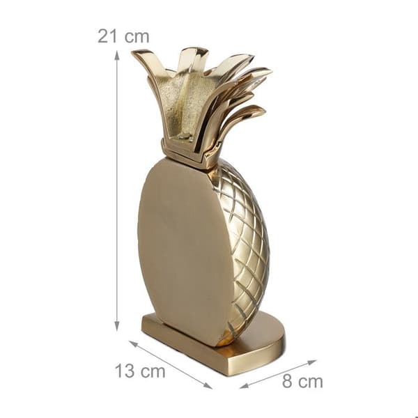 Relaxdays Trendiga bokstöd i form av ananas, 2 stycken, metall, H x B x D: 21 x 8 x 13 cm, för hylla, guld.