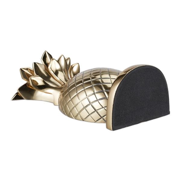 Relaxdays Trendiga bokstöd i form av ananas, 2 stycken, metall, H x B x D: 21 x 8 x 13 cm, för hylla, guld.