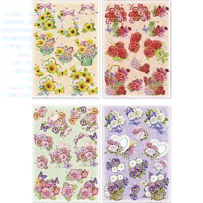 3D Motiv - 21 x 30 cm - Blommor - 4 ark