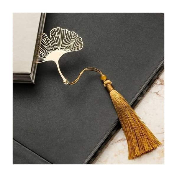 Gingko Biloba blad bokmärke med pompom och presentförpackning
