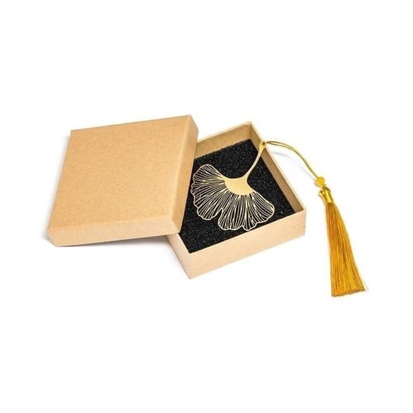 Gingko Biloba blad bokmärke med pompom och presentförpackning