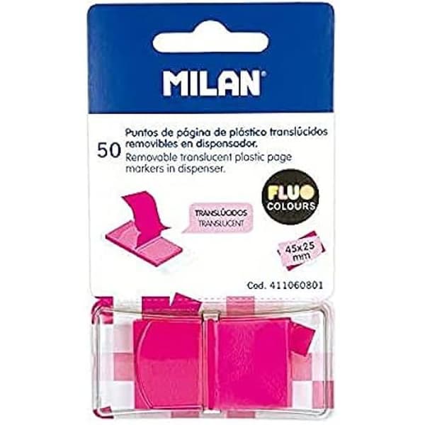 Bokmärken - MILAN - 50 sidmarkörer - Genomskinliga - Fluorescerande rosa - 45 x 25 mm