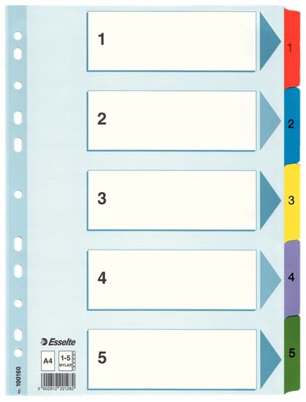 A4 pahvinjakaja Esselte Mylar Indeksoitu 1-5 /5 korttia/ 100160