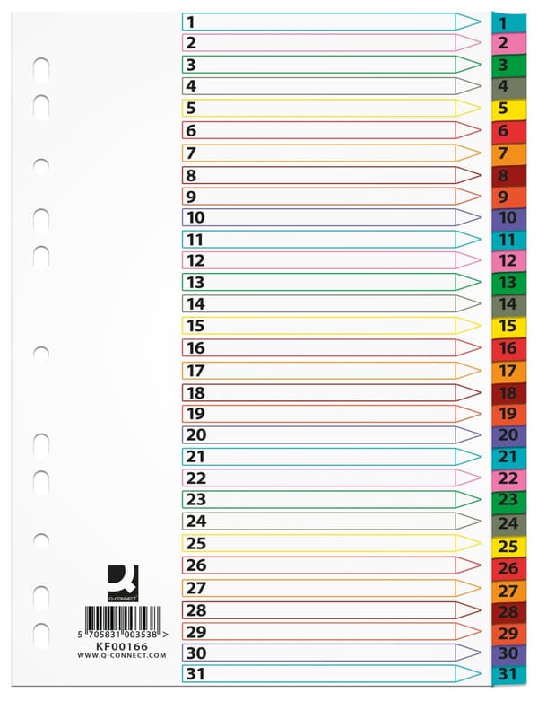 A4 pahvinjakaja Q - Yhdistä Mylar Indexed 1-31 /31 Cards/ KF00166