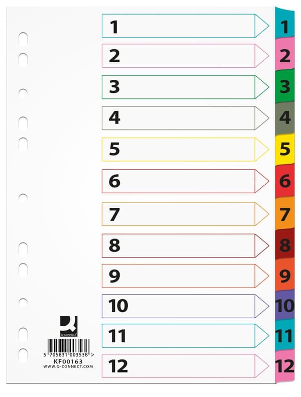 A4-pahvinjakaja Q - Yhdistä Mylar Indexed 1-12 /12 Cards/ KF00163