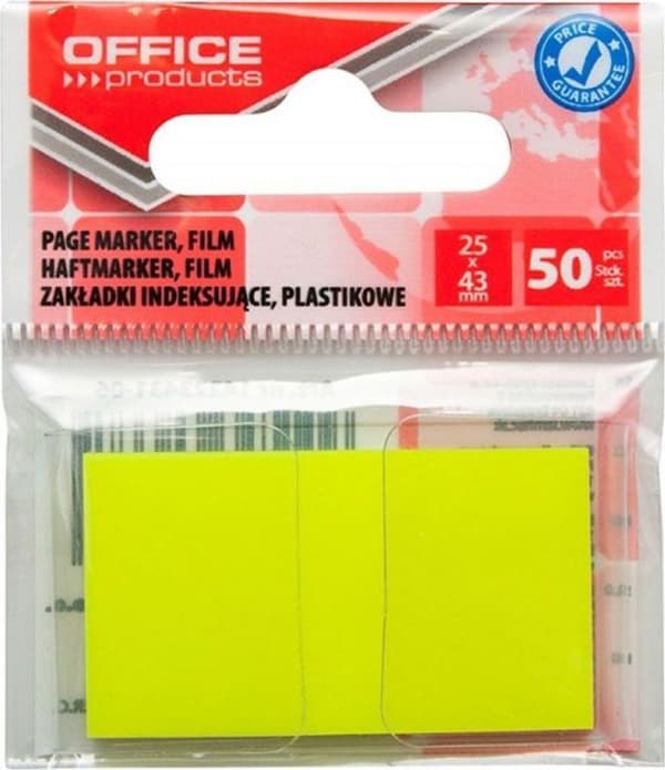 Kantstift Office-produkter - 14223431-06 - indexflikar, PP, 25x43mm, 1x50 kort, hänge, gul