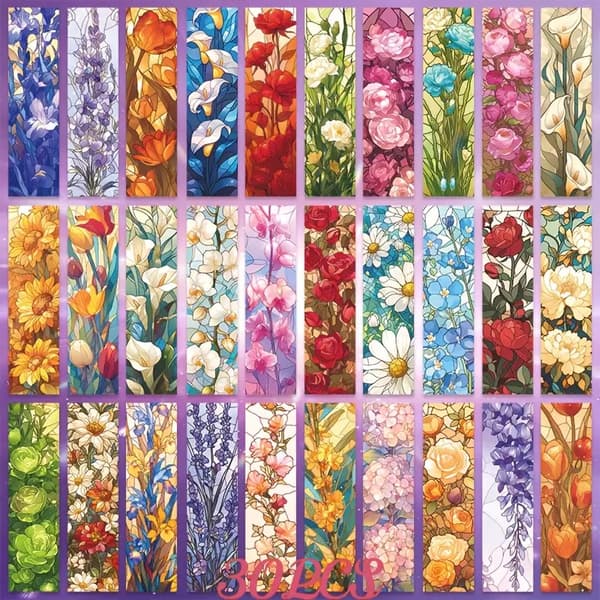 Bokmärken | Blommor | Färgat glas | 10-pack Mix 1