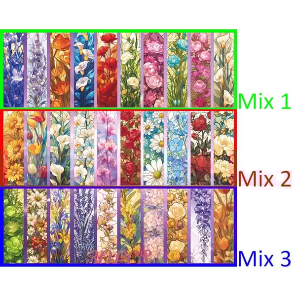 Bokmärken | Blommor | Färgat glas | 10-pack