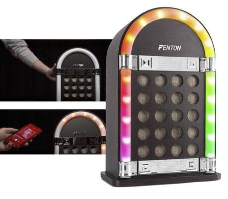 Fenton JKB40 Jukebox i Vintage, med LED-ljus bordsplacerad Multifärg, Trä