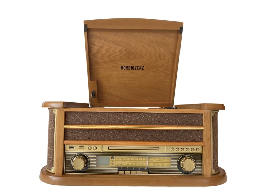 NORDIQZENZ Retro Multifunktions stereo med Bluetooth i trä
