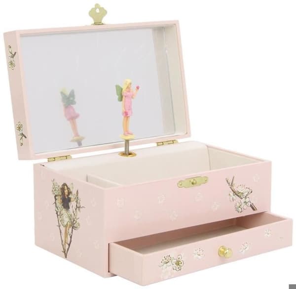 Musikalisk smyckeskrin - BYXA - Körsbärsträ - Fairy Elf - Rosa - 18x11x10 cm