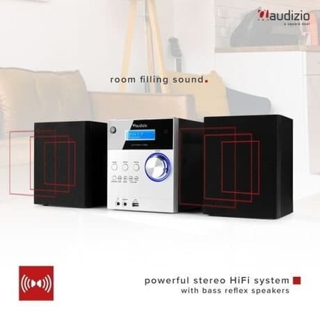 Stereo set - Audizio Metz - DAB radio med Bluetooth, MP3 och CD-spelare - Aluminium