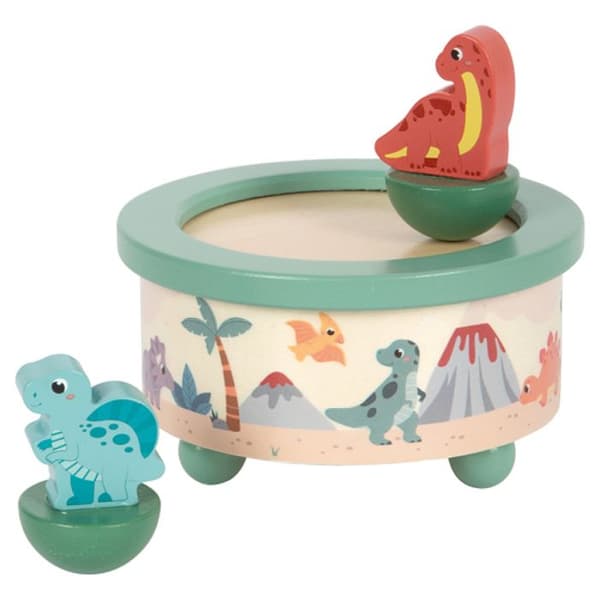 Speldosa - Liten fotsällskap - Dino - FSC-certifierat trä - Karusellvalsmelodi - 12x12x12 cm
