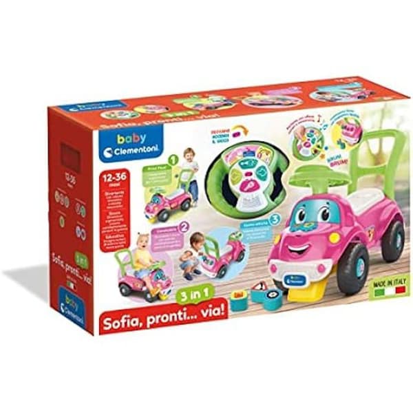 Clementoni - Sofia Ready Via 3 in 1-Ride on Machine, Talking Educational Electronics, First Steps, Lights and Sounds, Game