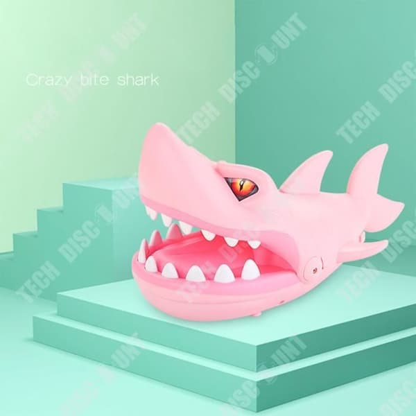 TD® Big Finger Biting Shark med musik, bett, tandtryck, Helpersonsleksak för barn, Rosa