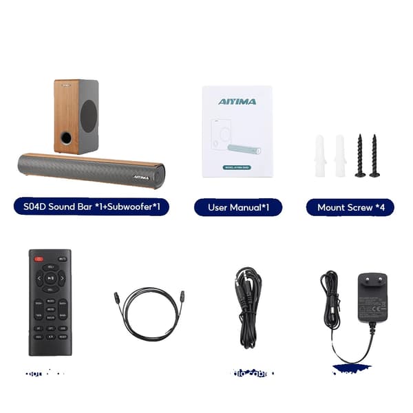 AIYIMA S04D äänipalkki, 120W teho, Bluetooth 5.0 -yhteys,EU-virransyötön kanssa
