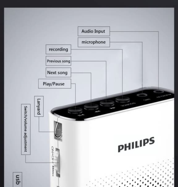 Philips SBM200 lille bi højttaler mikrofon guide lærer klasse udendørs skrigende højttaler bærbar