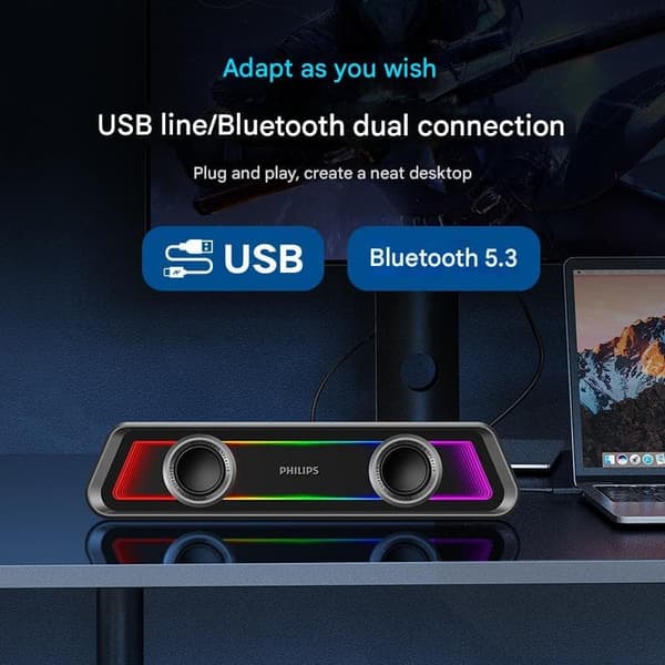 Philips SPA4600 gaming bluetooth højttaler nano spejl rgb lyseffekt gaming klasse gaming dedikeret