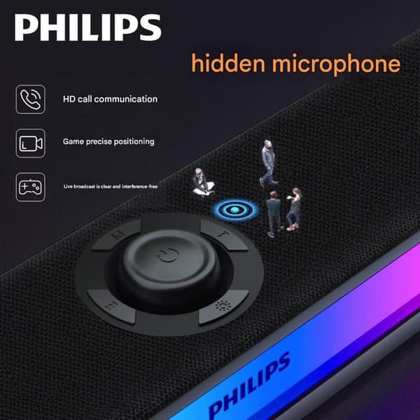 Philips trådløs Bluetooth-højttaler til stationær computer, RGB-lysstrimmel til spil, lyd til computer stationær computer til hjemmet