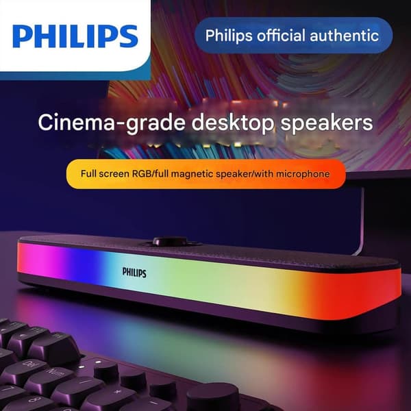 Philips trådløs Bluetooth-højttaler til stationær computer, RGB-lysstrimmel til spil, lyd til computer stationær computer til hjemmet