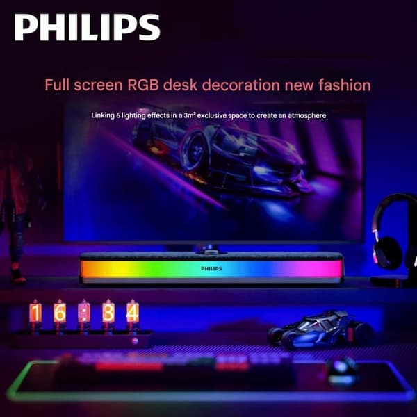 Philips trådløs Bluetooth-højttaler til stationær computer, RGB-lysstrimmel til spil, lyd til computer stationær computer til hjemmet