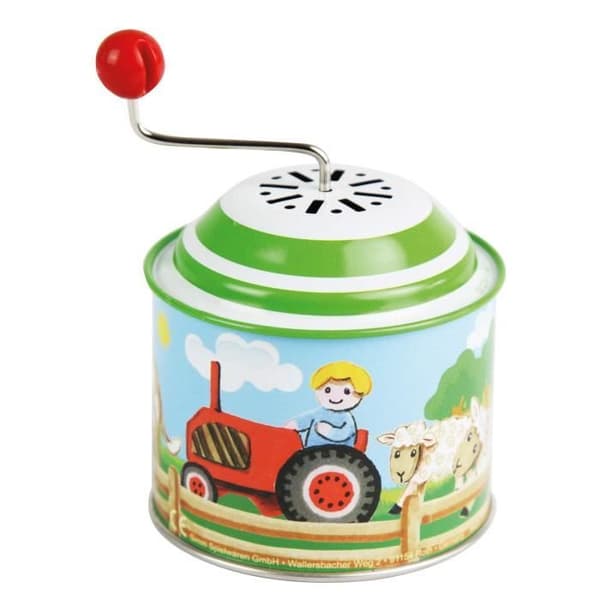 Bolz Orgel Farm Music Box Ca. Metal Spinning Box med gamla MC Donald har en Farm Melody, Metal Spinning Box