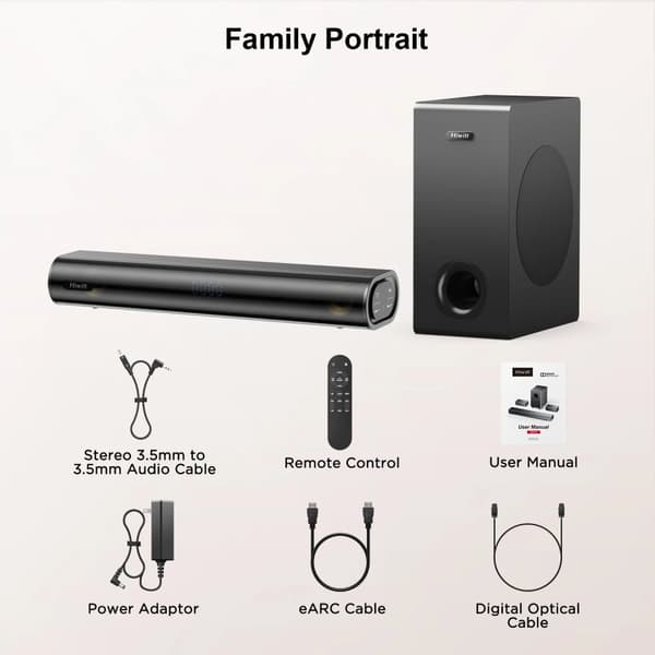 2.1 Kanal Soundbar, 200W Spetskraft, Bluetooth 5.3, HDMI eARC,Hiwill A21